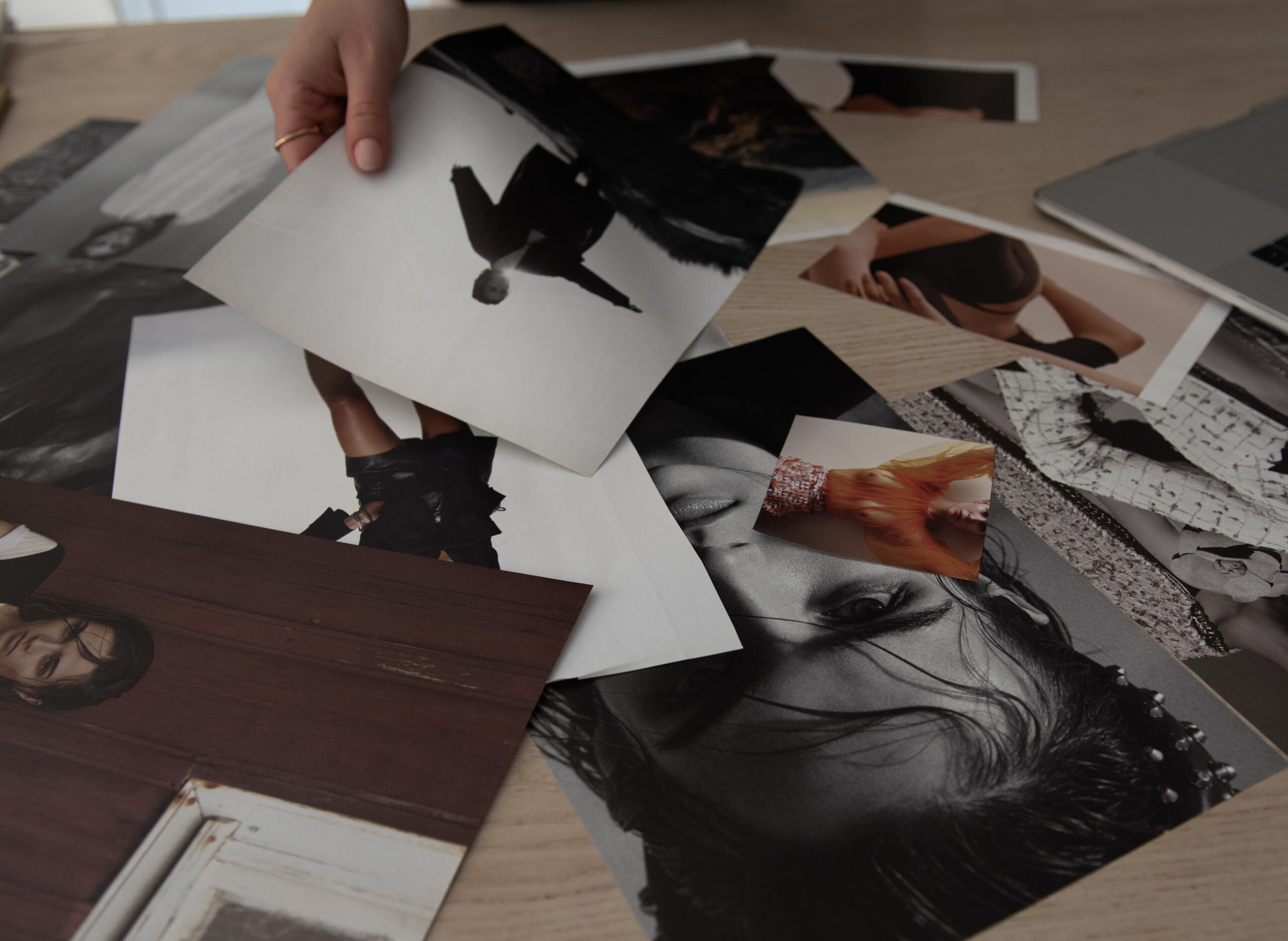 collage of photos on a table that are fashion related